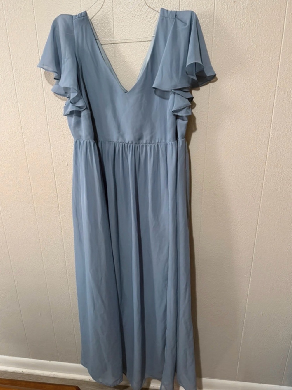 Birdy Grey Light Blue V-Neck Flutter Sleeve bridesmaid dress